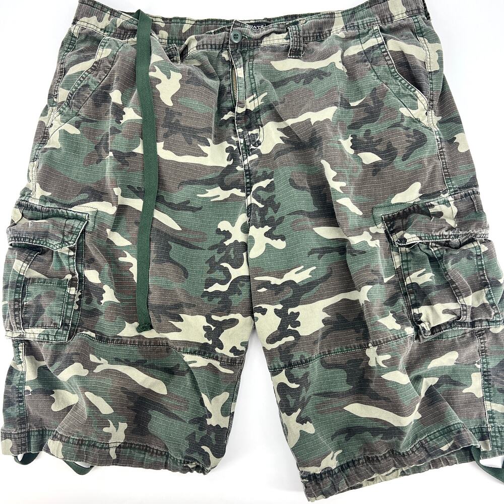 LA GATE Collection U.S.A. Green Camo Cargo Shorts 100% Cotton Adjustable Size 48
